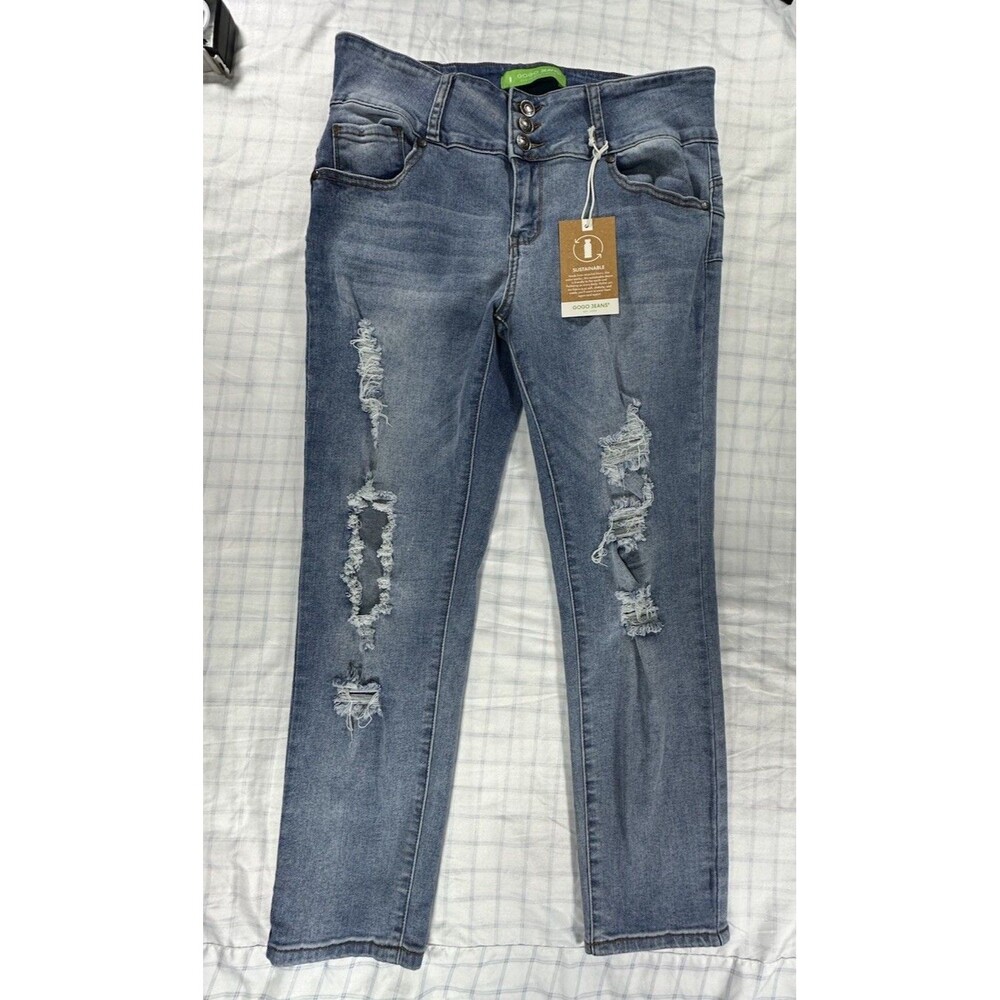 GOGO JEANS Womens Size 15/32 Eco-Friendly Skinny Distressed High Rise Blue Denim